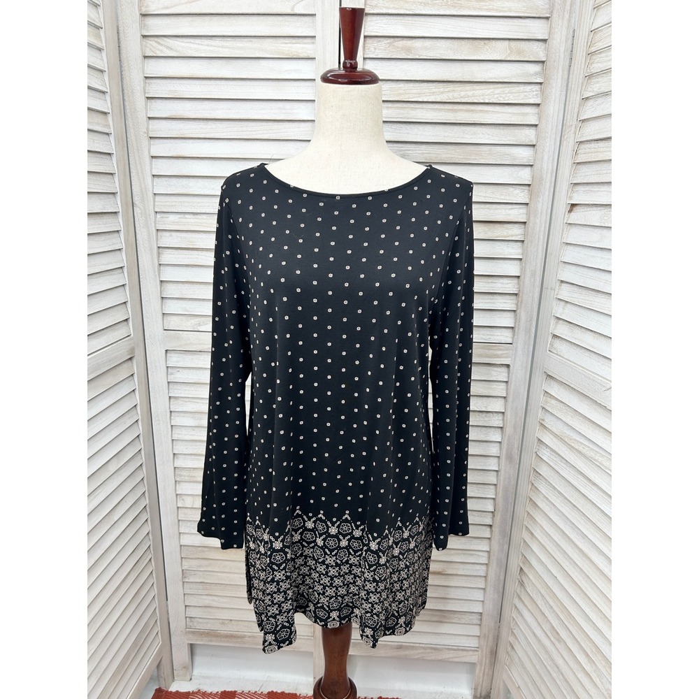 J. Jill Tunic Top Large Black Womens Floral Long Sleeve Cotton Modal